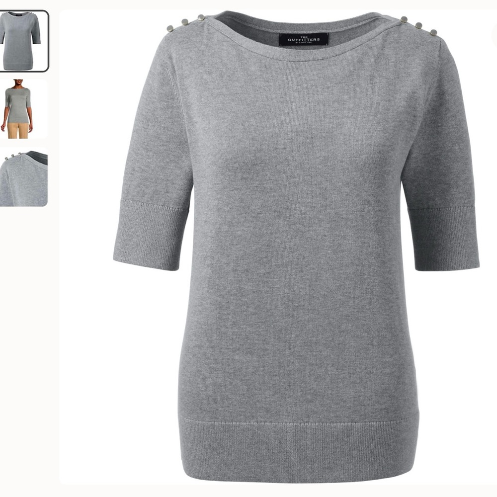Lands' End Gray Women’s Cotton Modal Button Shoulder Boatneck Sweater, 1X